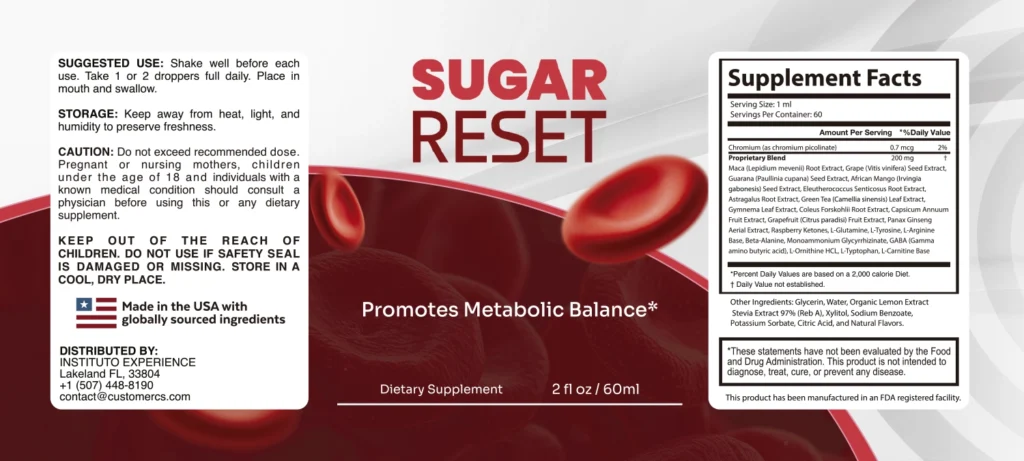 Sugar Reset ingredients label