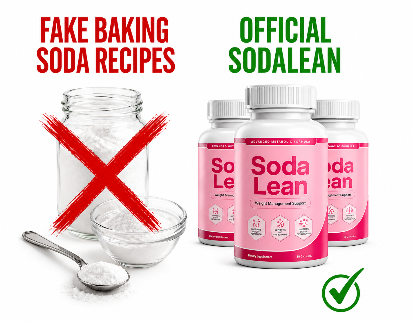 Fake baking soda recipes compared with official SodaLean supplement