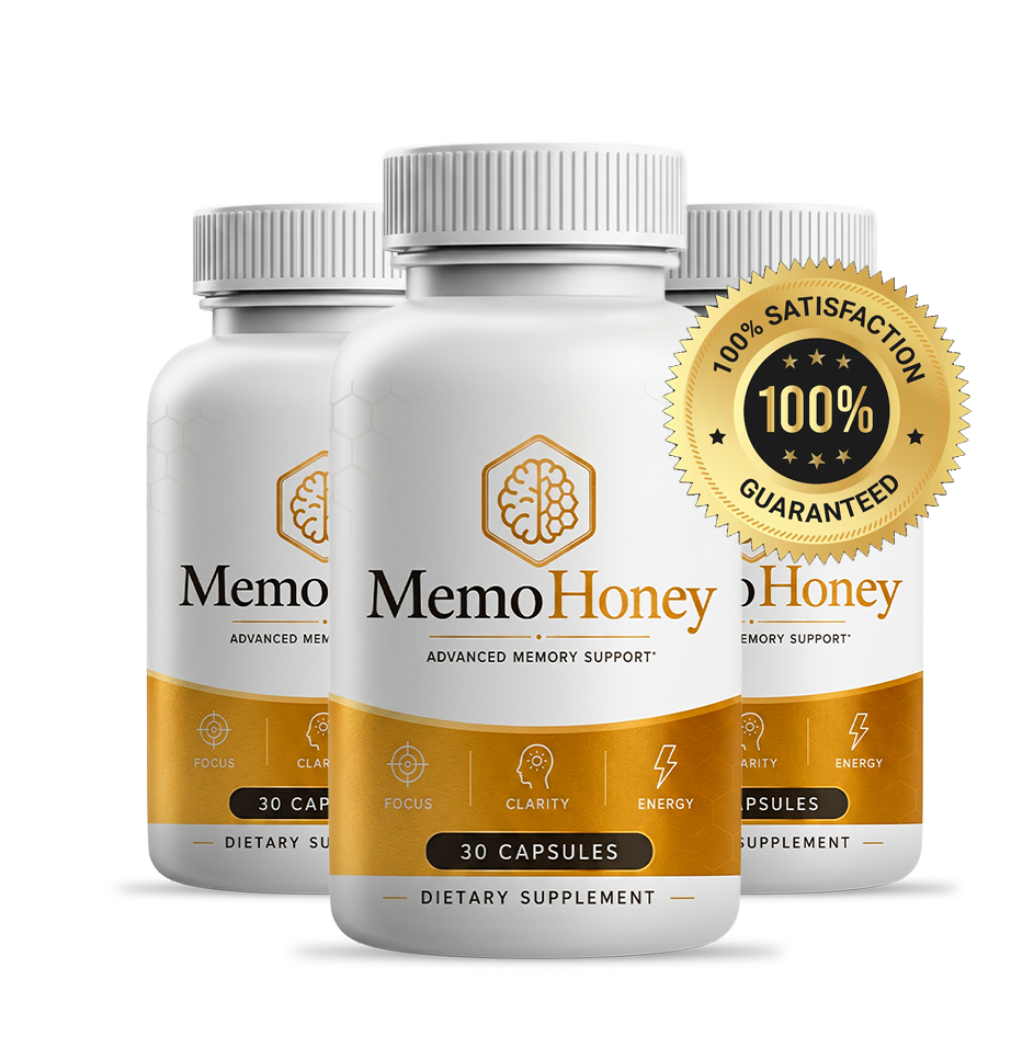 MemoHoney supplement bottles with guarantee badge